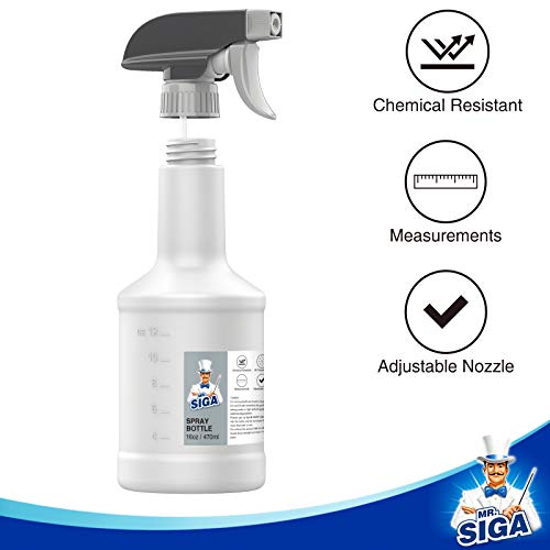 MR.SIGA 16 oz Empty Plastic Spray Bottles for Cleaning Solutions, Heavy Duty Household Reusable Spray Bottles with Measurements and Adjustable Leak Proof Nozzle, 3 Pack - size: 470ml, 3 Pack