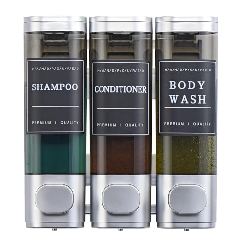 Shampoo and Conditioner Dispenser,Shower Soap Dispenser 3 Chamber No Drill Wall-Mounted Shampoo Dispenser for Shower Wall Mounted Shower Dispenser for Bathroom Hotel Large Capacity,Silver - color: Silver 3 Chamber