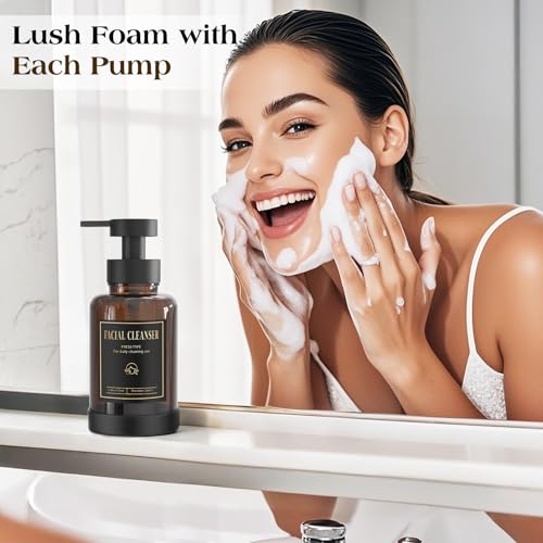 Luxspire Foaming Soap Dispenser, Glass Foam Pump Soap Dispenser, Non-Slip Hand Soap Bottle with 5 Waterproof Labels, 15 Oz Refillable Liquid Soap Bottle for Bathroom & Kitchen, Amber, 2 Pack - color: Amber