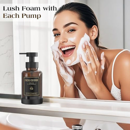 Luxspire Foaming Soap Dispenser, Glass Foam Pump Soap Dispenser, Non-Slip Hand Soap Bottle with 5 Waterproof Labels, 15 Oz Refillable Liquid Soap Bottle for Bathroom & Kitchen, Amber, 2 Pack - color: Amber