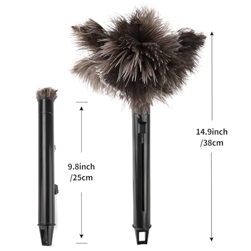 Retractable Feather Duster-Genuine Ostrich Feathers,Anti-Static,Reusable Eco-Friendly Handheld Cleaning for Keyboard,Home,Car,Office(10 to 15 Inches) 1 Pack - color: Natural-15in-stylea-1pcs