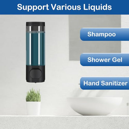 Wall Mounted Hand Soap Dispenser, 1 Chamber, 10oz/300ml Single Black Shampoo and Conditioner Dispenser, Bathroom Shower Dispenser Gel Container Dispenser and Organizer for Bathroom Kitchen Hotel - color: Black