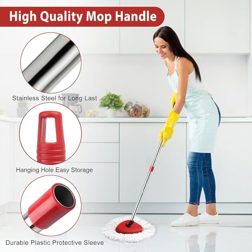 2 Spin Mop Head Replacement, 1 Base, 1 Mop Handle (30-58in) Combo Mops Set Compatible with OCedar EasyWring RinseClean Microfiber Mops (White (1-Tank System)) - color: White (1-tank System)