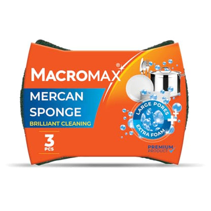 Macromax Coral Sponge – Ergonomic Heavy Duty Scrub Sponge for Kitchen – Large Pores for Extra Foam – Non-Scratch Dish Scrubber for Pots, Pans & Grills, 3-Pieces
