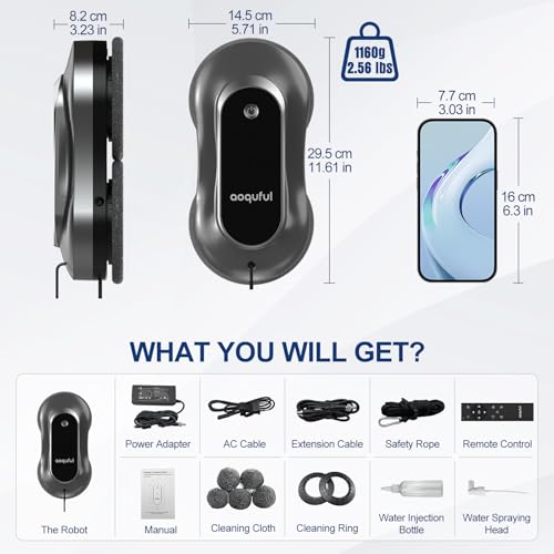 Intelligent Window Cleaning Robot - Electric Window Cleaner with Dual Water Spray, Remote & App Control, Suitable for Interior & Exterior Windows, Includes 12 Cloths, Sliver Grey - color: Sliver Grey