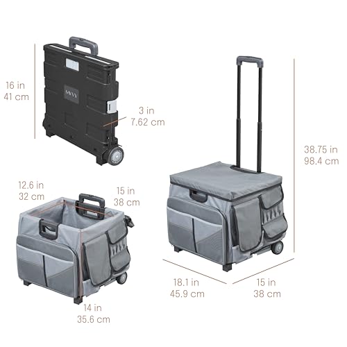 Mobile Folding Utility Cart with Canvas Storage Organizer Bag, Rolling Cart, Dark Grey/Grey - color: Dark Grey/Grey