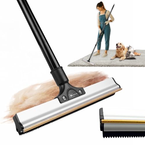 Carpet Rake for Pet Hair Removal & Fluffing Matted Carpet – 61" Adjustable Handle, Deep Clean Dog & Cat Hair Remover, Reusable Scraper for Rugs, Low Pile Carpet, Couch & Stairs - size: Twin