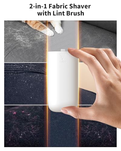 Fabric Shaver, 𝟮 𝗶𝗻 𝟭 Rechargeable Lint Remover with Brush, Large Sweater Shaver with Digital Display, 3 Speeds Lint Shaver, 6-Leaf Blades Lint Remover for Clothes, Sofa, Bedding, White - color: White