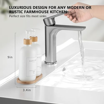 White Glass Soap Dispenser - Hand Dish Soap Dispenser Set for Kitchen, Bathroom with Sturdy Pump and Tray, 14 Waterproof Labels,Refillable Soap Lotion Dispenser-White - color: White Bottle + 14 Labels + Funnel + Tray