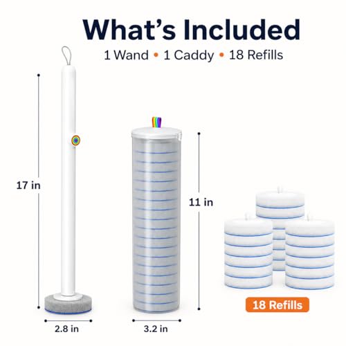 Disposable Toilet Cleaning Brush Kit with 18 Refill Heads, One-Press Release, Built-in Cleaning Solution, Wall-Mounted Storage, Ideal for Bathroom, Home, Rental and Airbnb - size: 1 Wand + 1 Caddy + 18 Refill Pads