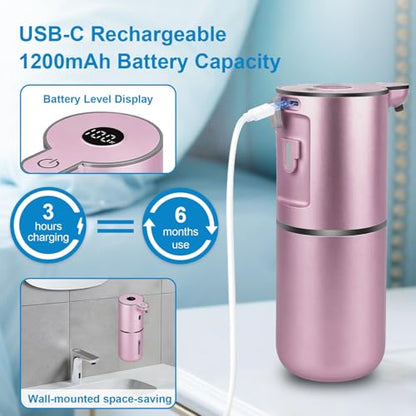 OHIFAST Automatic Foaming Soap Dispenser Touchless, USB Rechargeable Smart Hand Soap Dispenser, 6-Level Adjustable, 12.8oz/380mL Wall Mounted for Bathroom Kitchen Dish Soap-Rose Gold - color: Rose Gold, style: Foam