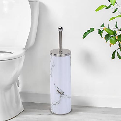 Zahari Home Marble Toilet Bowl Brush and Holder, White, Metal - color: White
