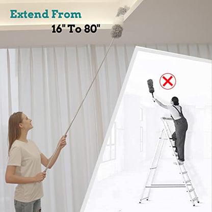 Upgraded Thickened Extension Pole 16'-80', Sturdy Long Telescoping Pole Attachment Microfiber Duster for High Ceiling Cleaning by OOSOFITT