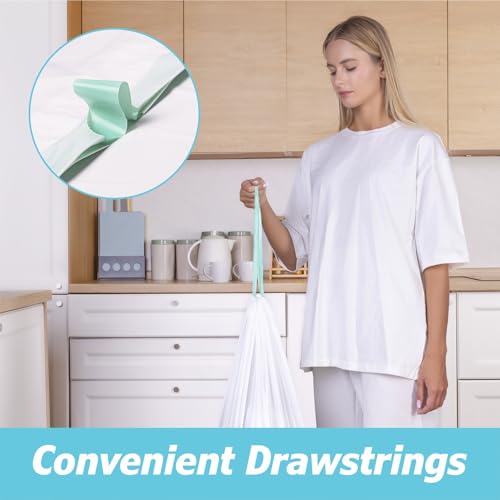 2.6 Gallon Drawstring Trash Bags - 0.43 Mil Strong - Small Garbage Bags - for Office Bathroom Kitchen - Individual, Unscented, White, 17" x 17", 60 Count - size: 60 Count (Pack of 1)