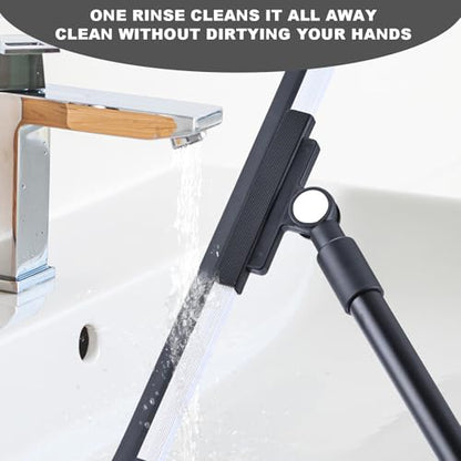 Floor Squeegee - 52 Inch Adjustable Long Handle 14.2 Inch Rubber Blade 180° Rotatable Head Heavy Duty Squeegee Broom for Floor Window Bathroom Tile Garage Concrete Shower Patio (Black) - color: Black