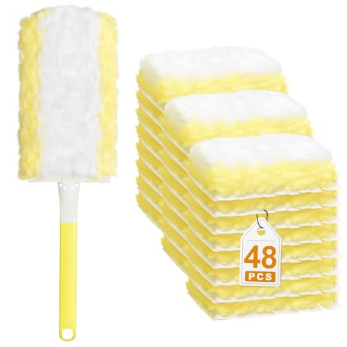 JOYMOOP Disposable Duster for Cleaning, with 1 Handles & 48 Ct Yellow Heavy Duty Refills for Swiffer Feather Duster, Household Cleaning Tool for Electronics, Dusting Furniture, Blinds - color: Yellow Handle With Yellow Refills, size: 1 Duster Handle + 48