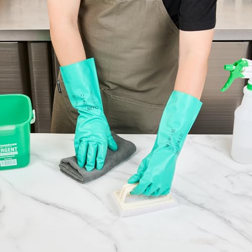 Restaurantware-Clean Tek Professional 15 Mil Small Cleaning Gloves, 1 Pair Of Long Cuff Gloves - Flock Lining, No-Powder, Green Nitrile Chemical Tolerant Gloves, No-Latex, Heavy-Duty Tasks - color: Green, size: Small