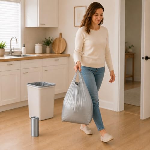 Trash Bags Small Garbage Bags with Handle 1 Rolls 30 Count Strong Kitchen Bathroom Waste Bags Leak Resistant Disposable Bin Liners Black - color: Silver