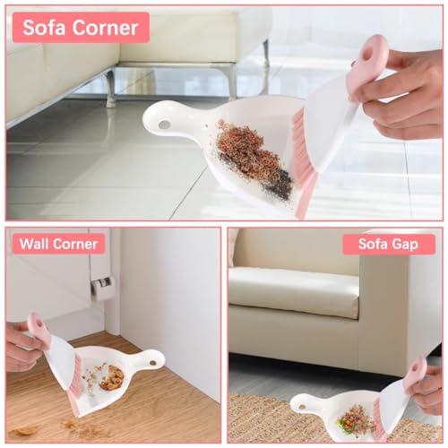 Small Hand Dust Pan and Brush - Small Broom and Dustpan Set, Mini Broom and Dustpan, Compact Dustpans and Brush for Home Cleaning, Sofa, Desk, Guinea Pig Cage, Cat Litter, etc. (Pink) - color: Pink, size: 1 Set