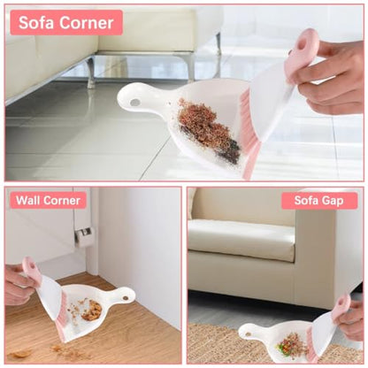 Small Hand Dust Pan and Brush - Small Broom and Dustpan Set, Mini Broom and Dustpan, Compact Dustpans and Brush for Home Cleaning, Sofa, Desk, Guinea Pig Cage, Cat Litter, etc. (Pink) - color: Pink, size: 1 Set