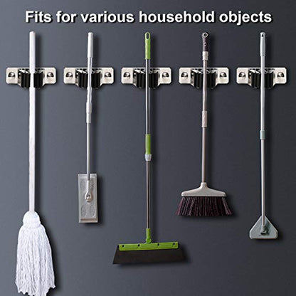 Mop and Broom Holder Wall Mount, 2PCS Heavy Duty Stainless Steel Broom Hanger Wall Mounted Broom Organizer Garage Organization Tool Organizer Storage for Laundry Room Home Garden Garage