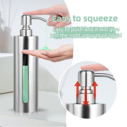 Stainless Steel Soap Dispenser, 7Oz Slim Rust Proof Liquid Soap Dispenser for Kitchen & Bathroom - Refillable Brushed Nickel Dispenser for Essential Oils and Shampoo