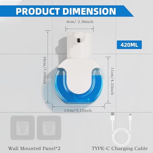 Automatic Soap Dispenser Touchless,Rechargeable Foaming Soap Dispenser,15oz/420ml Smart Hand Soap Dispensers,4-Level Adjustable,Wall Mount for Bathroom Kitchen Dish Soap,Hands-Free - color: White, style: Foam