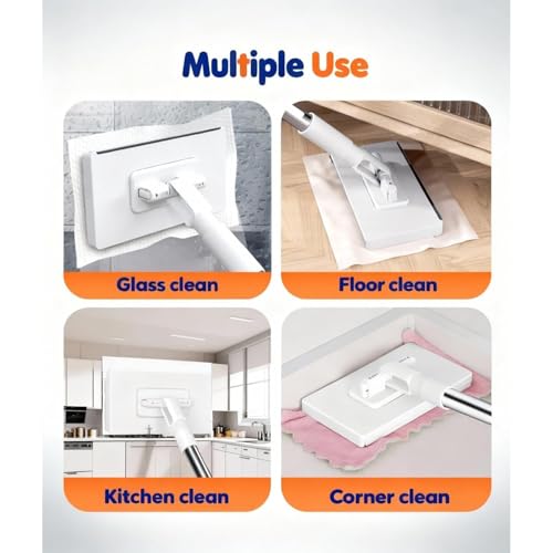Snap Grip Mini Mop,Retractable Cleaning Tool - Zero Touch Gap & Floor Duster with 40" Handle, 10 Washable Pads for Under Furniture, Corners & Multi-Surface Dry/Wet Use (Purple - 10 Cloth)