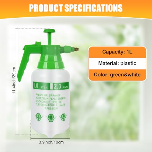 3 Pcs 1/4 Gallon Plastic Handheld Pump Sprayer – Garden Pressure Sprayer with Adjustable Nozzle for Plants, Cleaning, Household Tasks – Green - color: Green, size: 1/4 Gallon