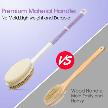 Backski Back Scrubber Anti Slip for Shower, Long Handle Bath Brush with Stiff and Soft Bristles for Exfoliation, Dual-Use Shower and Dry Body Brush(Purple) - color: Purple