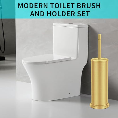 Gold Toilet Brush and Holder Set,304 Stainless Steel Toilet Brush for Bathroom with Long Handle, Heavy Duty Brass Toilet Bowl Brush,Removable Inner Bowl and Splash Protection,Deep Cleaning - color: Brushed Brass