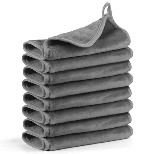 Makeup Remover Cloth Pack of 8, Soft Microfiber Makeup Remover Towels,13x7 inch Reusable Facial Cleansing Cloths for All Skin Types,Gray - color: Grey