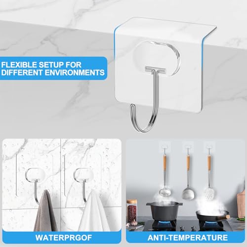 JINSHUNFA Adhesive Wall Hooks 13LB Heavy Duty No Drill Large Transparent Waterproof Hooks for Bathroom Kitchen Towel Coat 12 Pack - color: Clear, size: Large 12 Pcs
