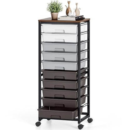 SYKIARIOL Rolling Cart with Drawers,10 Drawer Rolling Cart,Storage Cart,Utility Cart,Teacher Cart for Classroom Storage,Craft Cart with Wheels and Wooden Tabletop,Grey - color: Grey