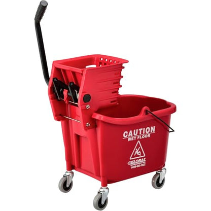Global Industrial Commercial Mop Bucket and Wringer Combo with Side Press, 38 Quart Capacity, Durable Corrosion-Resistant Polypropylene, 3" Swivel Casters, Red - color: Red