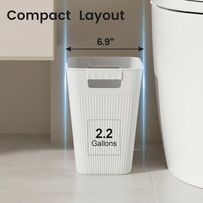 JOYMOOP Slim Trash Can 5-Pack, 2.2 Gallon Plastic Wastebasket for Bathroom, Bedroom, Office, Kitchen with 4 Rolls Bags, White - color: White, size: 5 pcs Waste Baskets+ 4 Rolls of Trash Bags