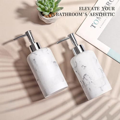 YMXYJM 2pcs/Set Hand Soap Dispenser Sets - 10.8oz Refillable Resin Liquid Soap Dispensers with Rust-Proof Pump for Bathroom Countertop or Kitchen, Marble White - color: Marble White