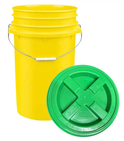 House Naturals Plastic Food Grade Made in USA Bucket with lid, Large 7 Gallon Container Comes with Screw On Lid (1, Yellow with Green lid) - color: Yellow With Green Lid