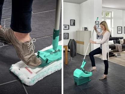 Leifheit Floor Cleaning Profi XL Mop and Bucket Set – 42 cm Microfibre Mop for Large Floors with 360° Joint, Foot-Pedal Wringing System, Heavy Duty 8 L Bucket, Easy Moist or Wet Cleaning, Turquoise - style: Set Mobile