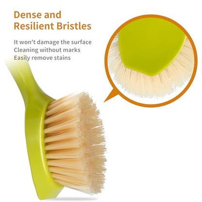 2 Pack Kitchen Dish Brush Bamboo Handle Dish Scrubber Built-in Scraper, Scrub Brush for Pans, Pots, Kitchen Sink Cleaning, Dishwashing and Cleaning Brushes are Perfect Cleaning Tools, Color-Green - style: Green