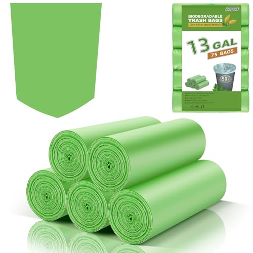 Recycle Trash-Bags 13-Gallon Tall Kitchen - Inwaysin 75 Count Unscented Biodegradable Garbage Bags Easy Tearing Compost Wastebasket Liners for Bathroom Bedroom Office, Clear Green - style: 13Gal-Green-75