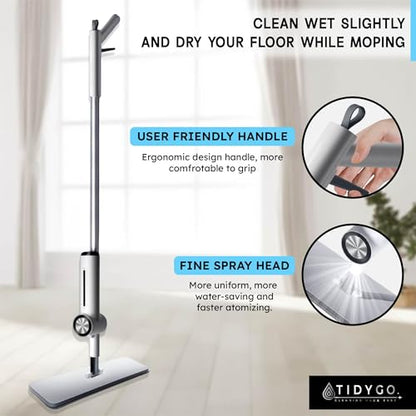 Spray Mop with Microfiber Cleaning Pads, Paddle Brush, 360° Swivel Head, and 250 mL Refillable Bottle, Deep Floor Bathroom, Kitchen, and Whole Home Clean, Includes Paddle Brush