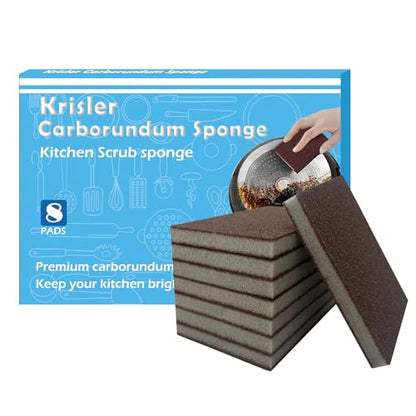 Krisler Carborundum Sponge Nano Emery Sponges Caspian Stone Pot Clean Brush Rust Eraser Grit Scouring Pads Pot Cleaning Pads with Carborundum Washing Kitchen Cleaner Tool 8pc - size: 0.4 Inch (Pack of 8)