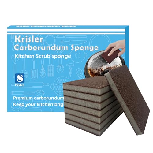 Krisler Carborundum Sponge Nano Emery Sponges Caspian Stone Pot Clean Brush Rust Eraser Grit Scouring Pads Pot Cleaning Pads with Carborundum Washing Kitchen Cleaner Tool 8pc - size: 0.4 Inch (Pack of 8)