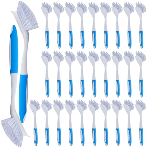 Hsei 30 Pcs Blue Kitchen Scrub Dish Brush Bulk with 11 Inch Handle Cleaning Dish Scrubber with Stiff Bristles Washing Scrub Brushes for Housekeeping for Pots and Pans, Kitchen Sink - color: Blue