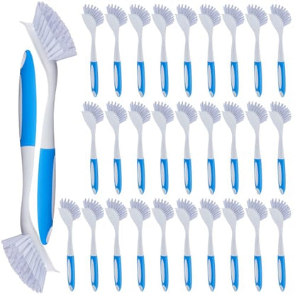 Hsei 30 Pcs Blue Kitchen Scrub Dish Brush Bulk with 11 Inch Handle Cleaning Dish Scrubber with Stiff Bristles Washing Scrub Brushes for Housekeeping for Pots and Pans, Kitchen Sink - color: Blue
