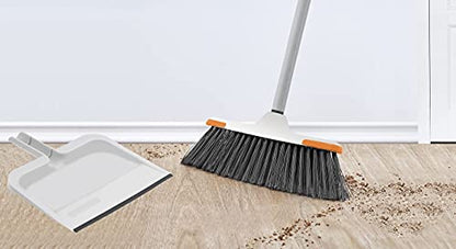 Superio Angle Broom and Clip-On Dustpan Set, Slim Hand Broom Telescopic Handle 53 Inches Tall, Clip On Dust Pan with Low Edge Rubber Lip - color: Gray, size: Sweep Set