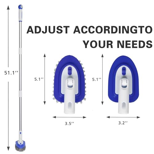 3-in-1 Floor Scrubber and Bathtub Cleaner with 52-Inch Adjustable Long Handle, Shower Brush for Cleaning Bathroom Tile, Kitchen Walls, Tub