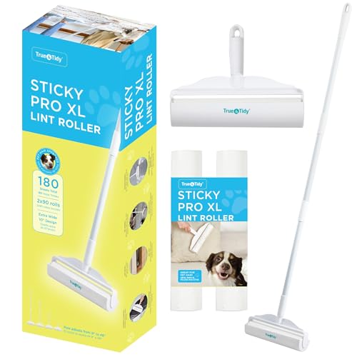True & Tidy StickyPro XL Lint Roller Value Set with 2 Lint Roller Refills, Heavy-Duty Durable, Adjustable Handle Works Great on Pet Hair, Clothing, Furniture and More, 180 Sheets Total, Refillable - size: Lint Roller with 2 Refills