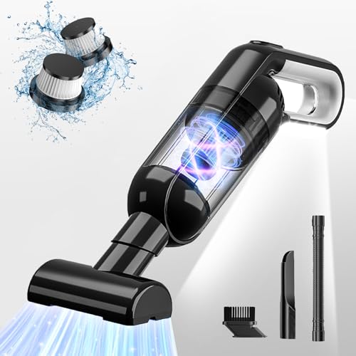 Handheld Vacuum Cordless, Portable Car Vacuum with LED Light,Rechargeable Small Vacuum Cleaner with Powerful Suction,Lightweight Vacuum Cleaner for Car Home Office Pet Hair,Black - color: Black